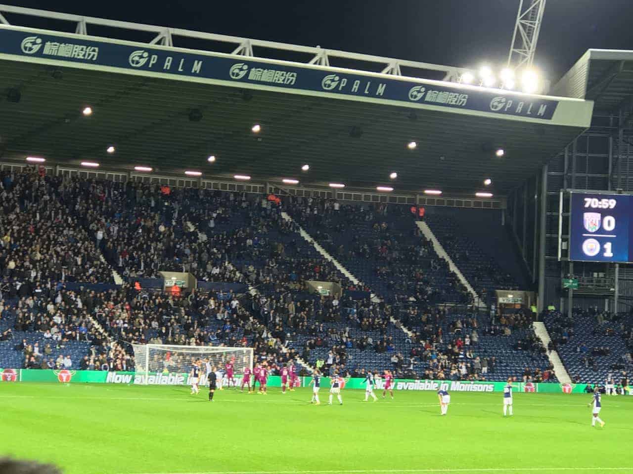West Bromwich Albion fans watching a football game at The Hawthorns.