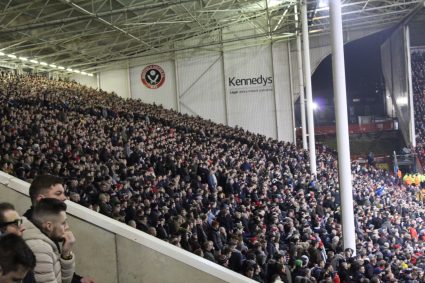 Sheffield United fans on The Kop stand at Bramall Lane.