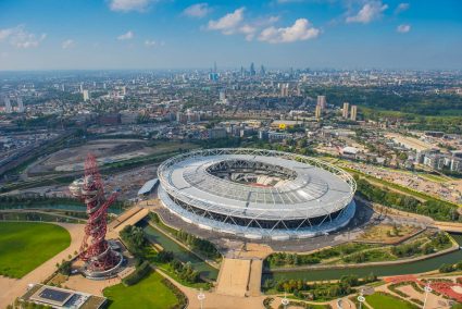 aerial view London soccer stadium