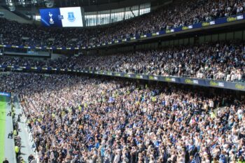 view of away fans in stands at Tottenham Hotspur stadium