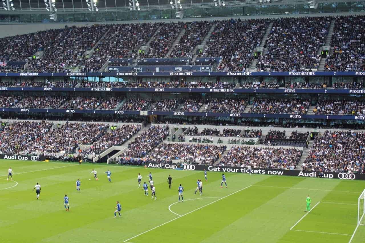 view of Tottenham Hotspur players on field from hospitality seats
