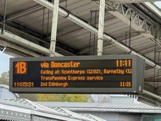 train station sign for doncaster and scunthorpe