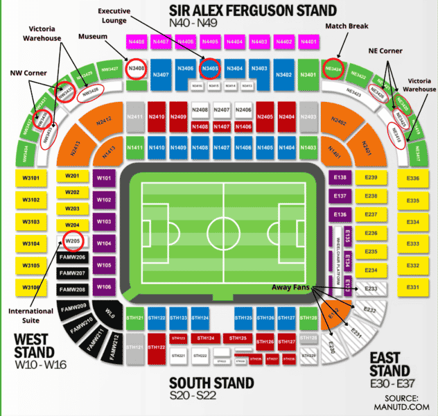 manchester united old trafford seating chart