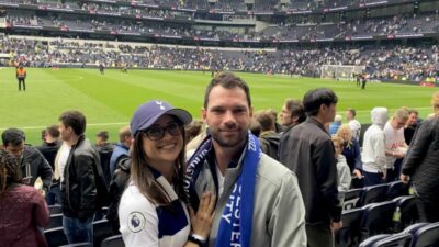 Two Spurs fans at Tottenham Hotspur Stadium