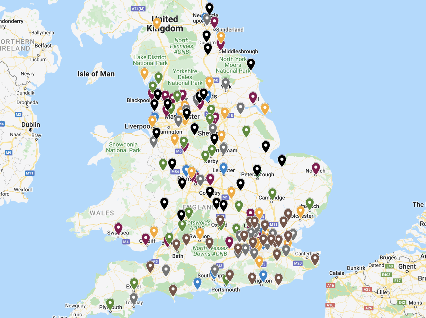 Map showing the English football clubs for the 2022-23 season