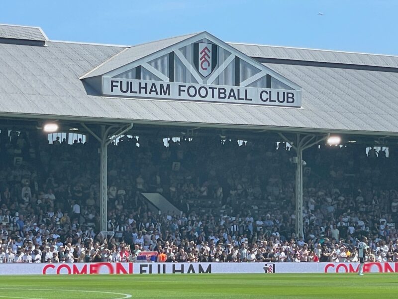 a view of Fulham's football ground filled with supporters