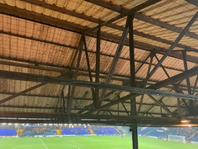 the roof of a football ground