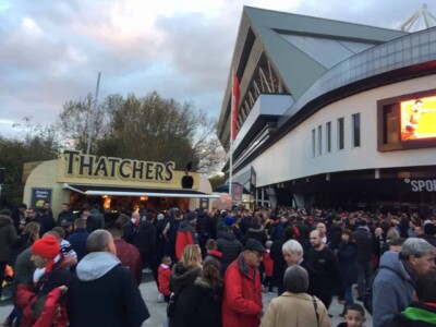 Only a few folks wearing red at Bristol City FC.