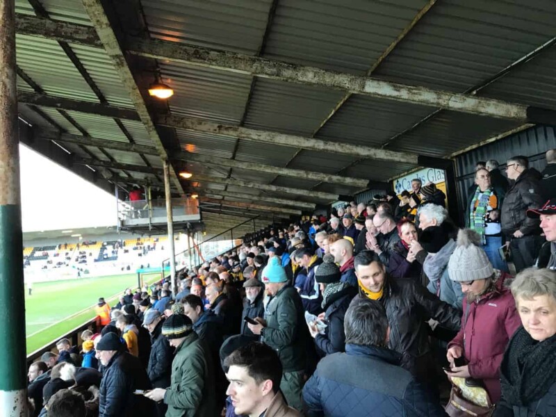 fans in the terraces at the abbey stadium