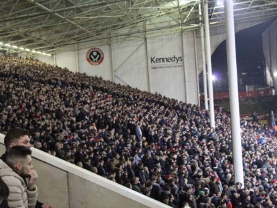 Sheffield United fans on The Kop stand at Bramall Lane.