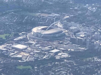 overhead view of Wembley Stadium, London.
