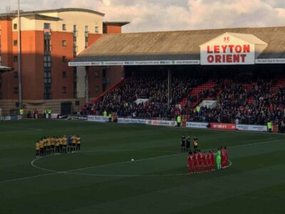 Teams on the field before a game at Leyton Orient. Teams on the field before a game at Leyton Orient