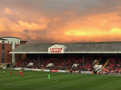 Sunset over Brisbane Road, home of Leyton Orient in London