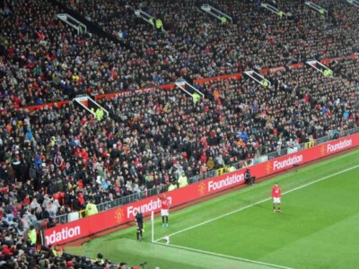 Corner Kick in front of the Stretford End at Man U's Old Trafford, home.