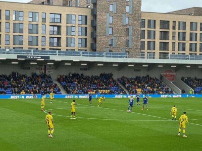 Kickoff at Plough Lane. Kickoff of a football game at AFC Wimbledon's Plough Lane.