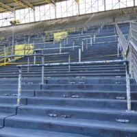 looking up a huge football stand of terraces