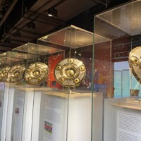 a series of trophies in the bayern munich museum