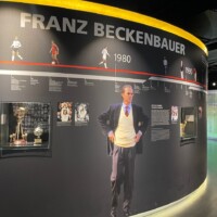 a display about franz beckenbauer in the bayern munich museum