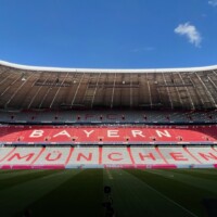 the words fc bayern munich on the seats in the stadium