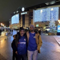 Groundhopper client Mohammed outside of Stamford Bridge prior to the Chelsea v. Crystal Palace game in December.