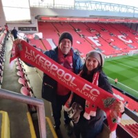 Premier Club seats at Anfield, with The Kop in the background.